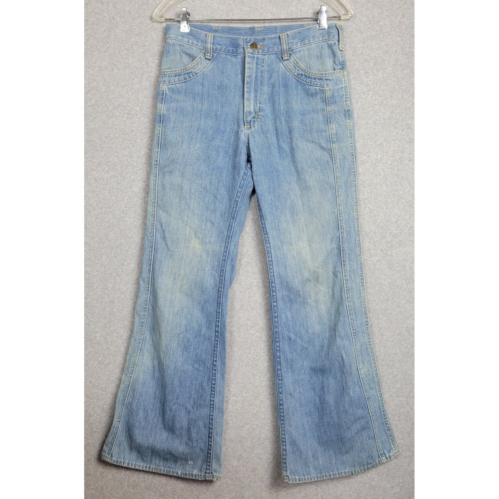 Vintage Lee Riders Jeans Light Wash Flare Leg High Rise Blue Denim USA 70s 30x30